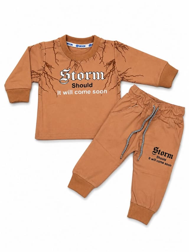 Kids Boys Storm Print 2-Piece Winter Tracksuit Set – Cotton Sweatshirt & Jogger Outfit photo 1