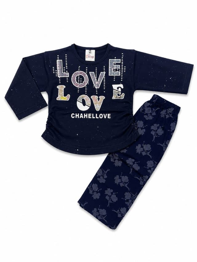 Girls 2-Piece LOVE Print Long Sleeve Top & Leaf Print Pants Clothing Set photo 1
