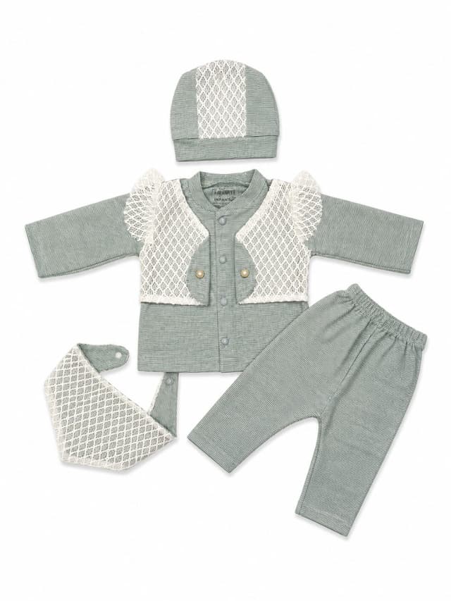 Baby Girls 4 Piece Newborn Clothing Set with Cap, Bib, Long Sleeve Top & Pants photo 1