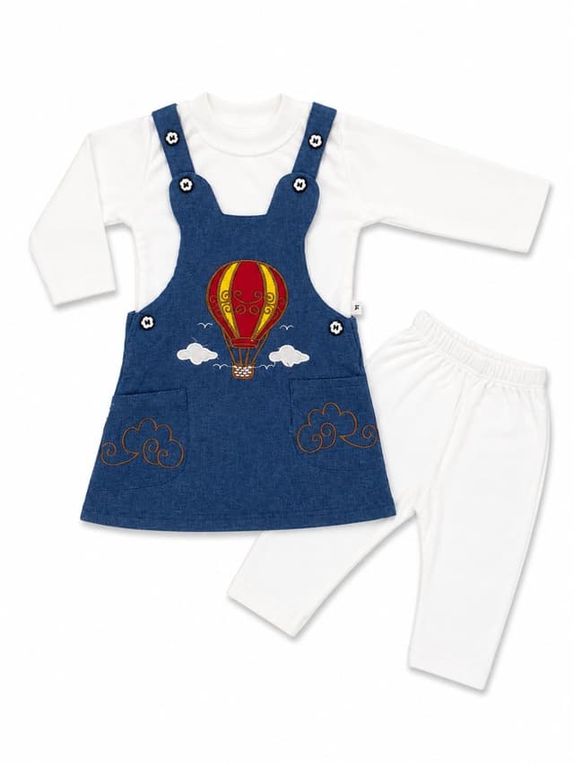 Baby Girls 3-Piece Hot Air Balloon Pinafore Dress Set with Long Sleeve Top & Leggings photo 1