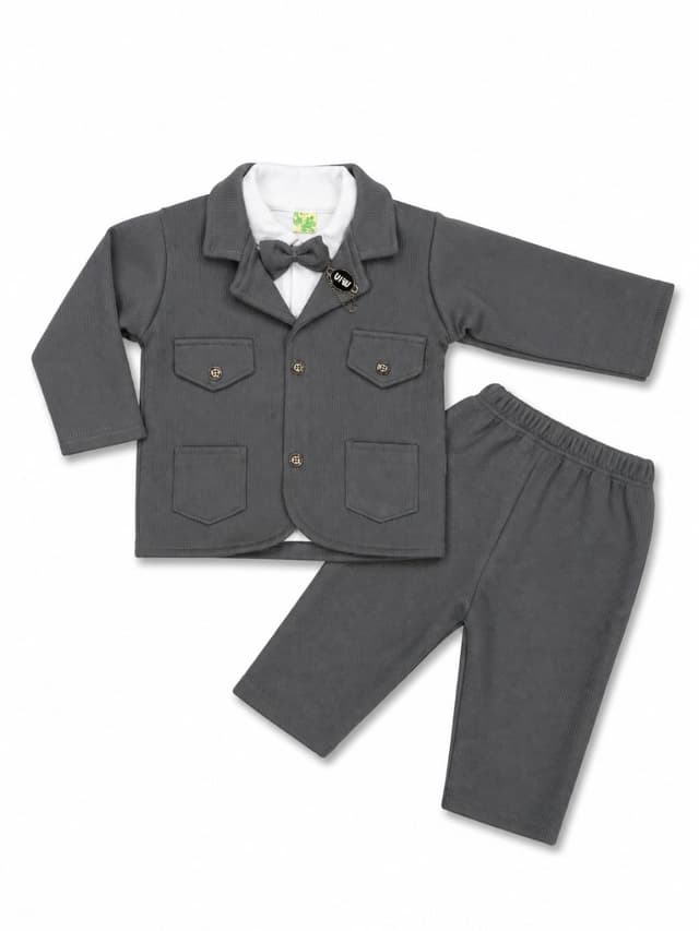 Baby Boys Formal Blazer Suit Set with Bow Tie – 3 Piece Party & Wedding Outfit photo 1