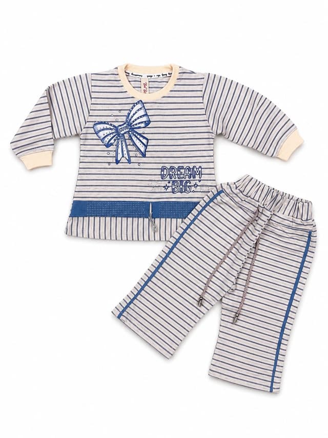 Dream Big Striped Kids Two Piece Outfit – Long Sleeve T-Shirt & Trousers Set for Girls photo 1