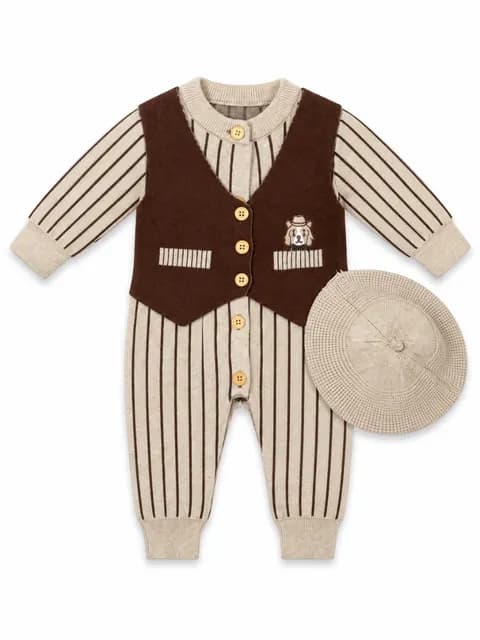 Baby Boy Striped Knit Romper & Beret Set