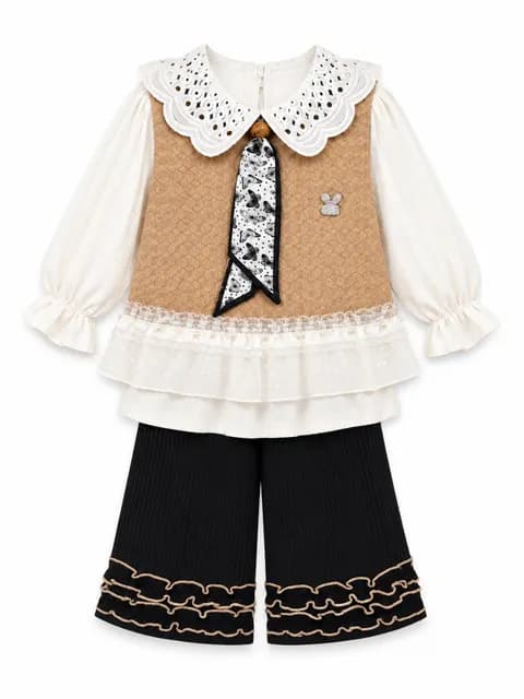 Baby Girls Lace Collar Ruffle Top & Flared Trouser 3 Piece Set