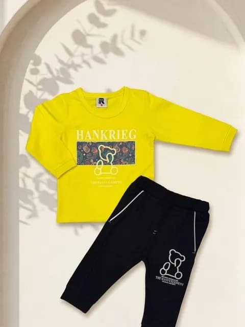 Boys Premium Bear Print Full Sleeve T-Shirt & Trouser Set