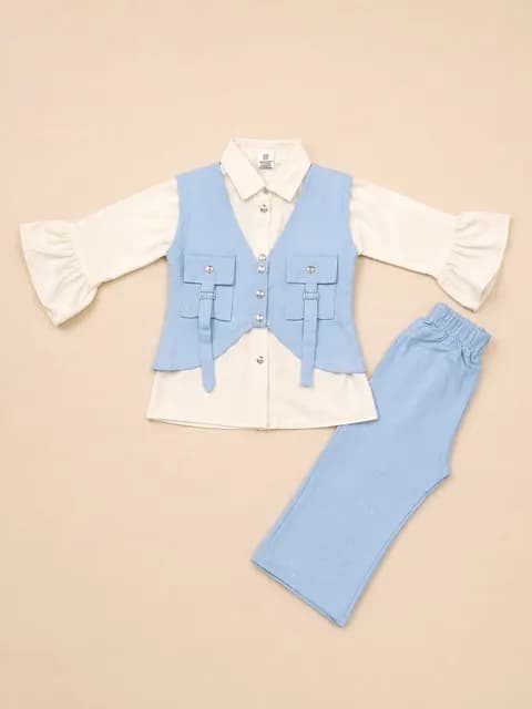 Girls 3-Piece Shirt, Vest & Trouser Set – Embellished Casual Outfit