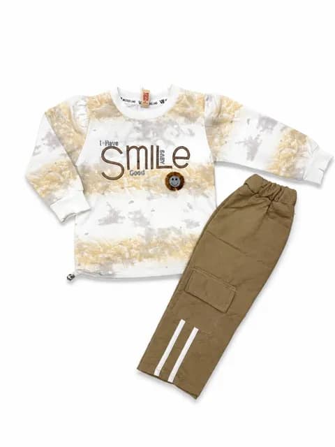 Girls Premium Smile Embroidered Full Sleeve Tie-Dye Sweatshirt & Quilted Trouser Set