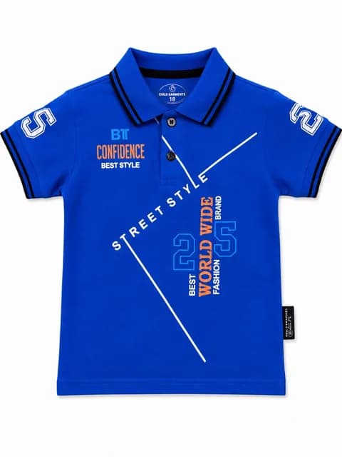 Boys Street Style Printed Polo T-Shirt – Stylish Graphic Half Sleeve Casual Shirt