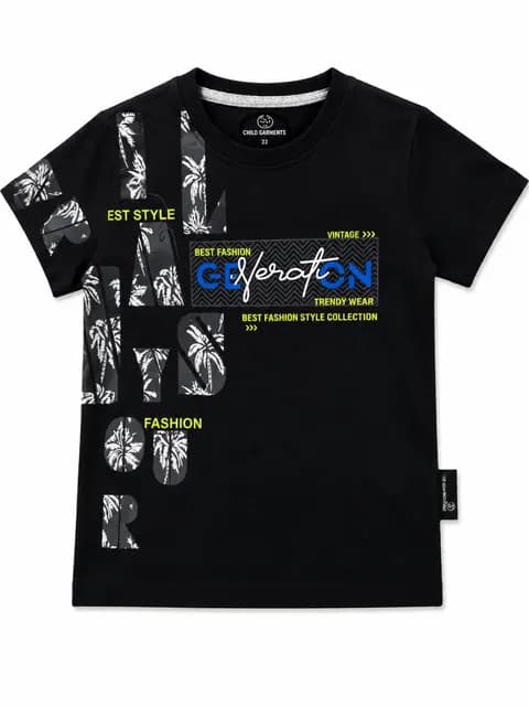 Boys Graphic Printed T-Shirt – Stylish Palm Tree Design Casual Half Sleeve Cotton Tee