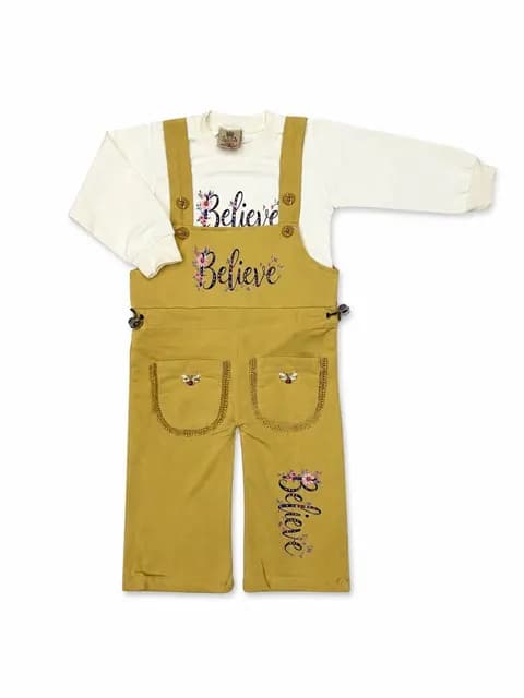 Girls Premium Believe Full Sleeve Dungaree Style Co-Ord Set