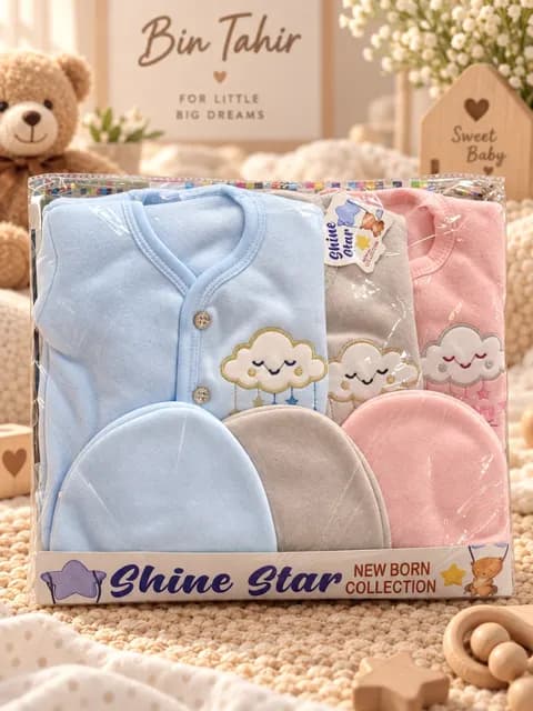 Shine Star Newborn Starter Pack 3-Piece Fleece Shirt, Pajama & Cap Set