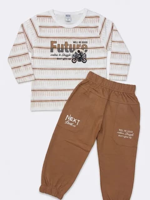 Boys Premium Future Print Full Sleeve T-Shirt & Trouser Set