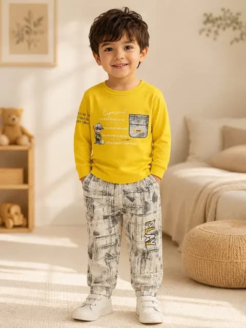 Boys Premium Pocket Print Full Sleeve T-Shirt & Trouser Set