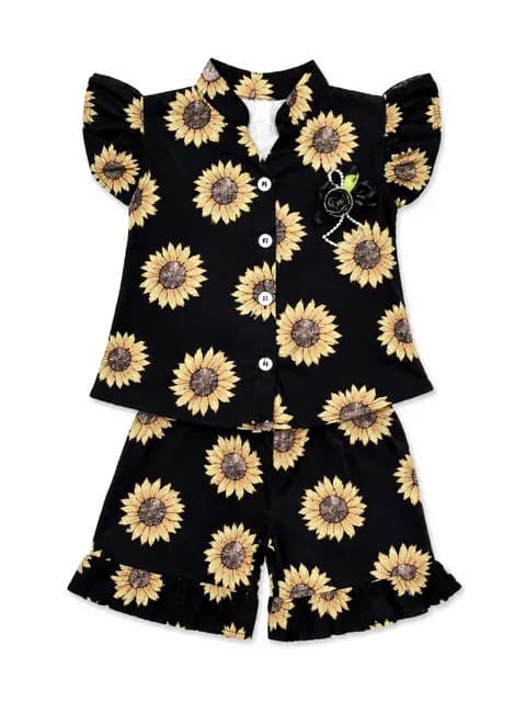 Girls Floral Linen Shirt & Shorts Co-Ord Set
