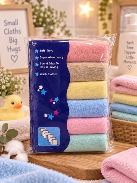 Newborn Baby Soft Terry Washcloths – 6 Piece Set