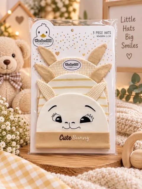 Wonderchild Newborn Cute Bunny 3-Piece Hat Set