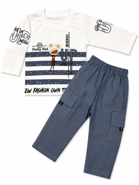 Premium Striped Full Sleeve T-Shirt & Cargo Trouser Set