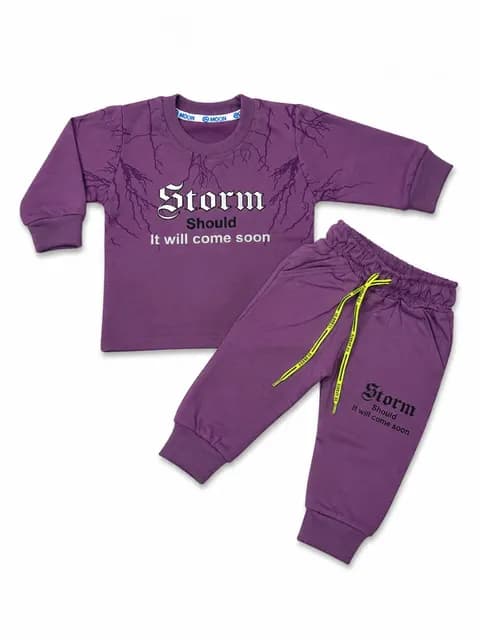 Kids Boys Storm Print 2-Piece Winter Tracksuit Set – Cotton Sweatshirt & Jogger Outfit