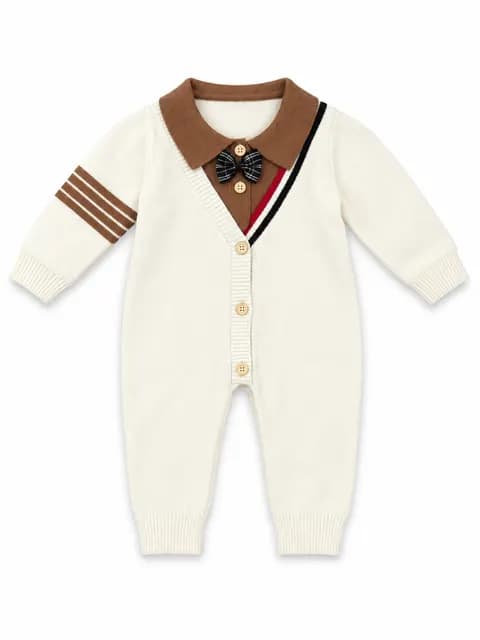 Baby Boy Bow Tie Knit Romper