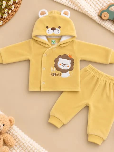 Baby 3-Piece Cute Lion Fleece Set with Detachable Hood