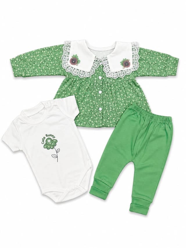 Baby Girls 3 Piece Cotton Outfit Set with Printed Top, Bodysuit & Pants photo 1